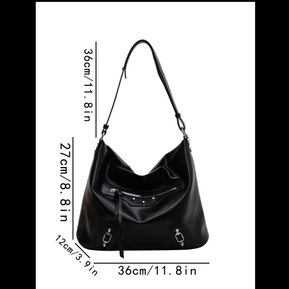 NEW Black Faux Leather Silver Studded Hobo Bag OS - Picture 5 of 6